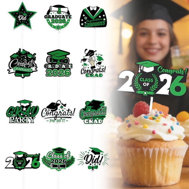 Graduation Cupcake Toppers Glitter Class Of 2026 Congrats Grad Cap Cupcake Picks For Graduation Decorations