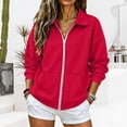 thumbnail image 5 of Women's Y2K Collared Zip Up Jacket Loose Fit Long Sleeve Drop Shoulder Solid Color Soft Cozy Lightweight Casual Athletic Sweatshirt with Pockets for Daily Fall Winter Wear Red 2XL, 5 of 5