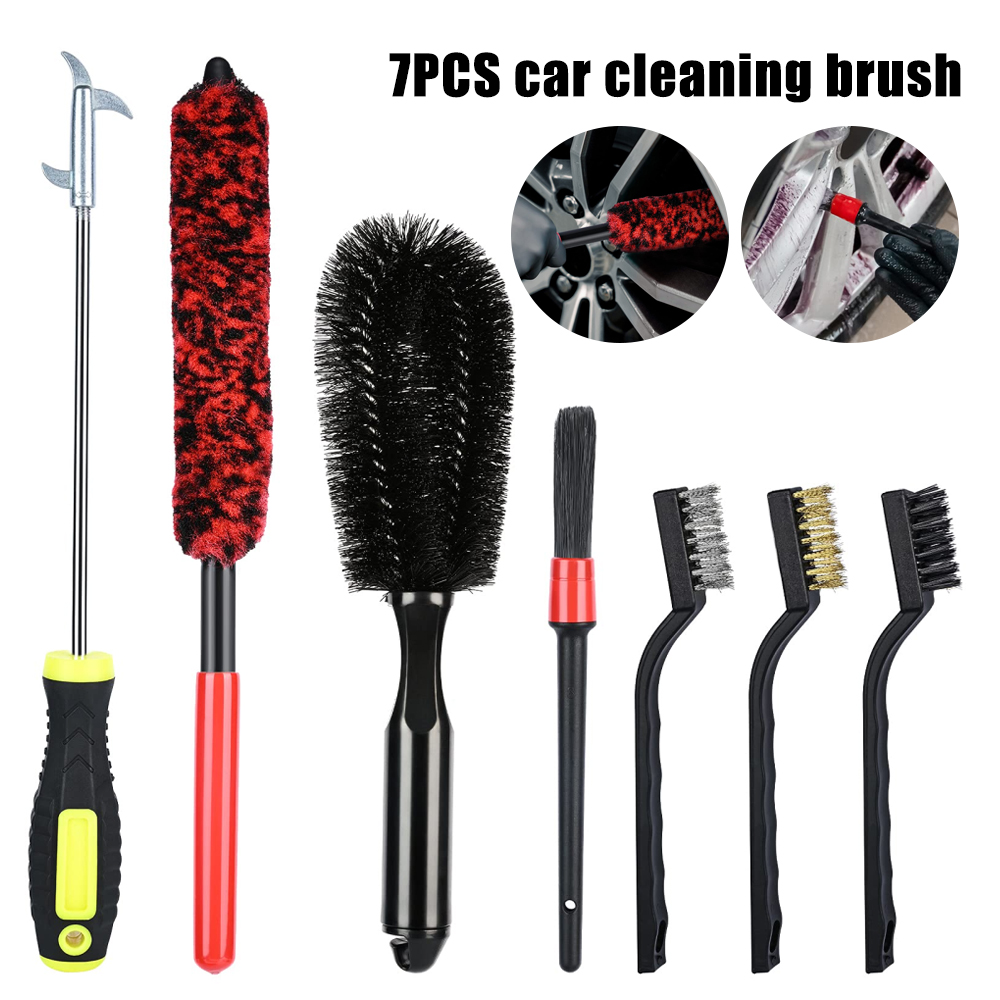 HOTBEST 7pcs Car Wheel Cleaning Brush, Car Detailing Brush Set, Include  Long Handle Tire Brush, Synthetic Wool Brush, Detailing Brush, Car Tire  Cleaning Stone Hook, 3pcs Wire Brush - Walmart.com