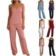 thumbnail image 2 of QINGFSAP Womens Heart Print Lounge Set Lace Trim Spaghetti Strap Top and Long Pants Sleepwear, 2 of 4