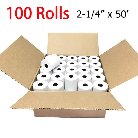 MFLABEL- 2 1/4" x 50' Thermal Receipt Paper Rolls, 100 Rolls, Cash Register Paper, POS Receipt Paper, BPA Free