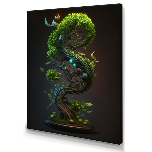 Designart Bonsai Swirl Tree Neon III Canvas Wall Art