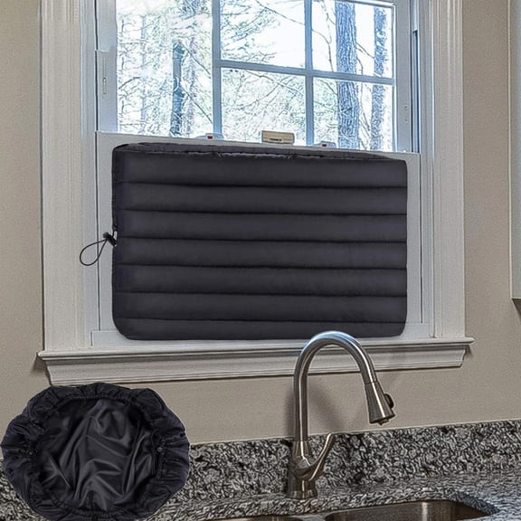 25" x 18" x 3.5" Window Air Conditioner Cover Indoor, with Internal Drawstring, Machine Washable, for Winter Protection - Double Layers Insulation(Black)