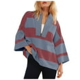 thumbnail image 2 of Dazajoo Womens Half Zip Pullover Oversized Striped Sweatshirt Color Block Tops V Neck Y2k Polo Sweatshirts with Pocket 2024 Fall Trendy Baggy Clothes,Wine,M, 2 of 7