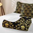 thumbnail image 4 of Homewish Golden Black Skull Damask Bed Spread Queen,Gothic Halloween Queen Coverlet Set,3pcs, 4 of 7