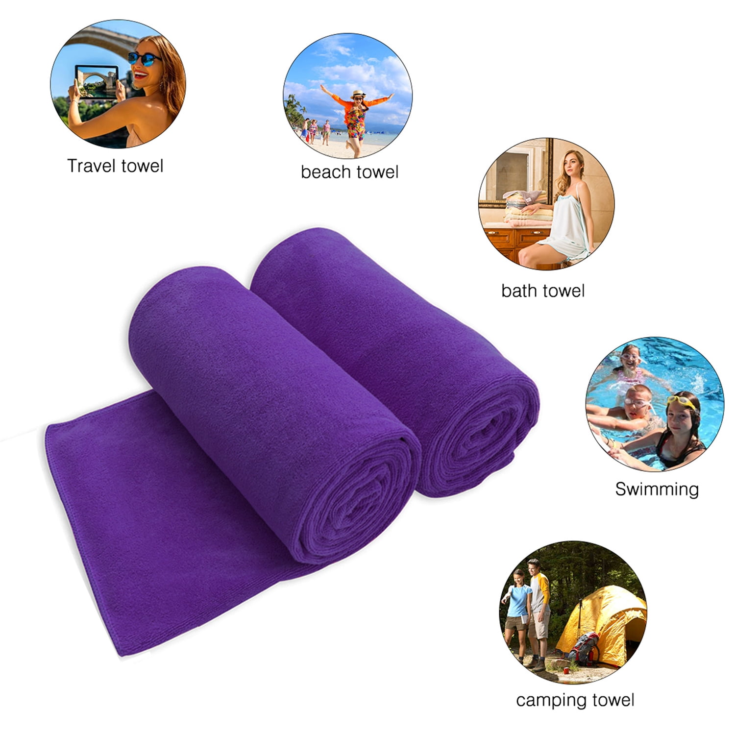 2-Pieces Bath Towel Set For Bathroom,Ultra Absorbent Solid Purple 30"x60"