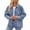 Light Blue, variant on Women Casual Long Sleeve Lapel Button Outerwear Loose Boyfriend Style Jacket Fashion Denim Jacket Leopard Print L