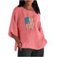 thumbnail image 1 of Blusa de lino y algodón con cuello redondo y manga tres cuartos informal para mujer con estampado de bandera Pompotops FGAJ3155, 1 of 6