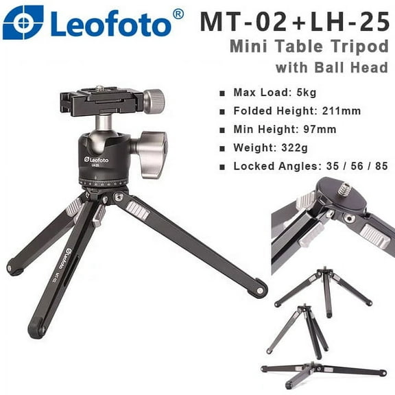 Leofoto MT-02 Aluminum Mini Table Top Tripod (Optional Ball Head Kits)