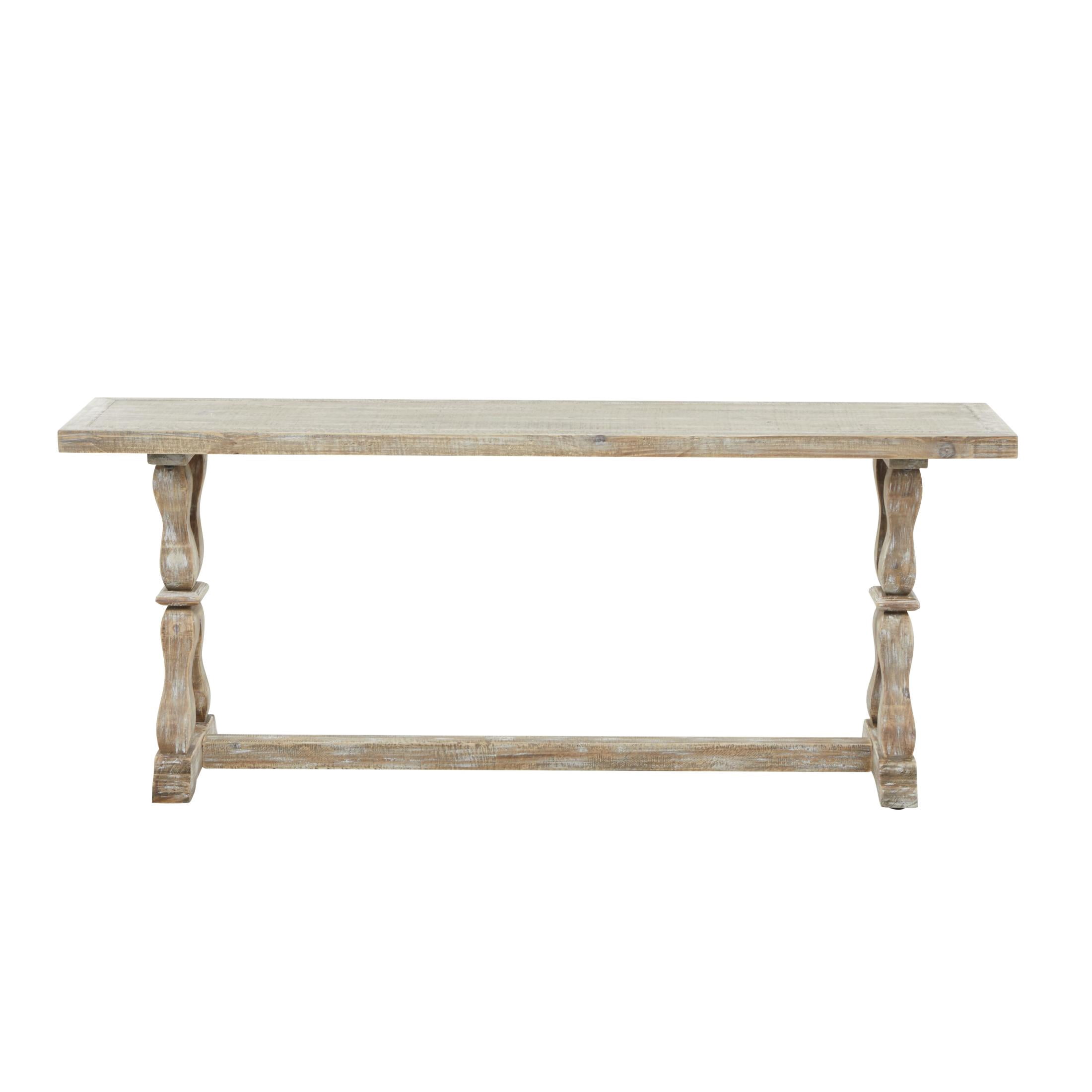 DecMode Wood Whitewashed Bench with Angled Turned Legs, Brown