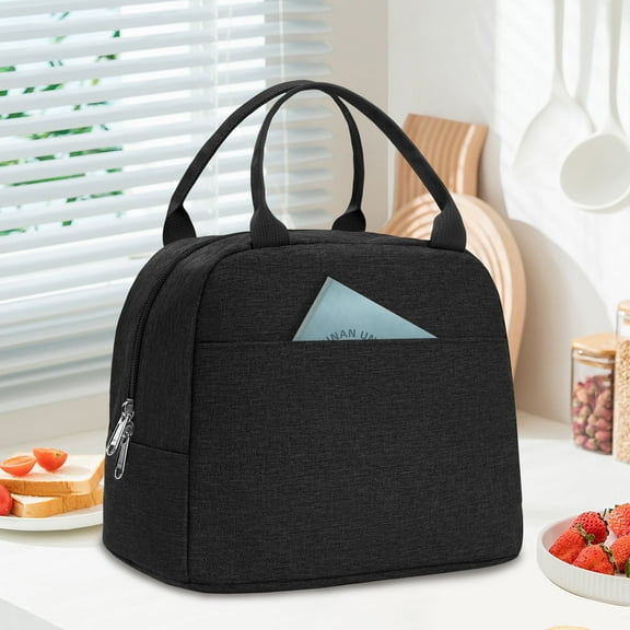 Inosoo Solid Black Lunch Bag for All, Insulated Cooler & Thermal Tote for Work, School, Picnic, Beach, Fishing