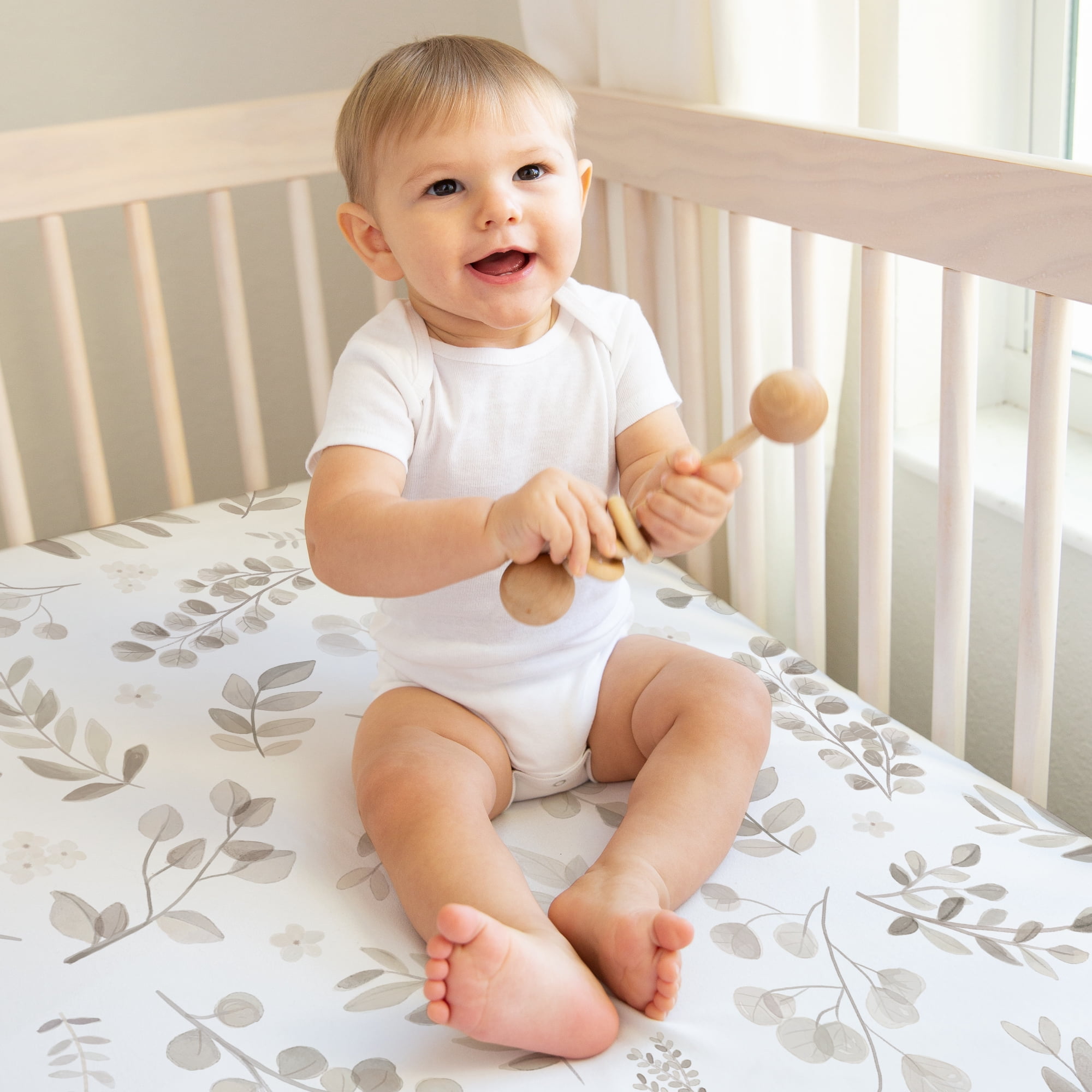 Sweet Jojo Designs Botanical Ivory Beige Taupe and White Fitted Crib Sheets 2 Piece Set