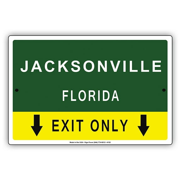Jacksonville Florida Exit Only With Pointer Arrow Direction Way Road Signs Alert Caution Warning Aluminum Metal Sign 8"x12" Plate