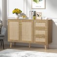 thumbnail image 1 of Eumyviv  Sideboard Buffet Cabinet for Dining Room Hallway Kitchen, Accent Storage Cabinet with 2 Rattan Doors and 3 Drawers,Natural Oak H0088, 1 of 8