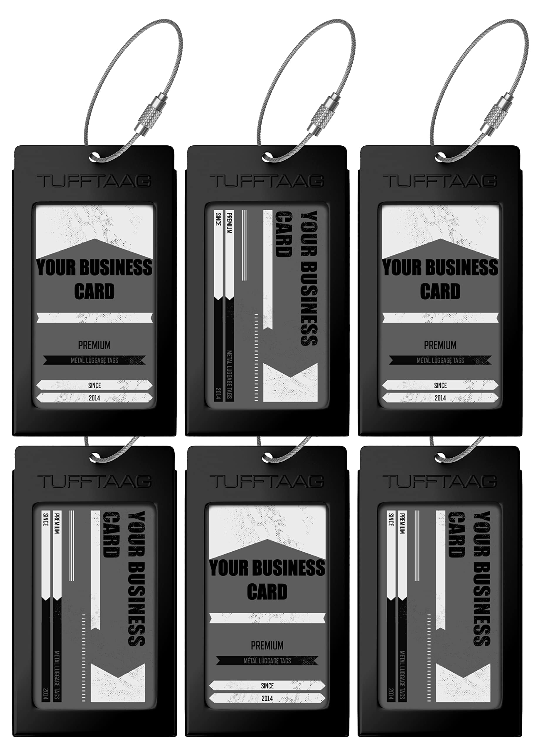 Luggage Tags Business Card Holder TUFFTAAG Travel ID Bag Tag in Many Color Options 6Pack