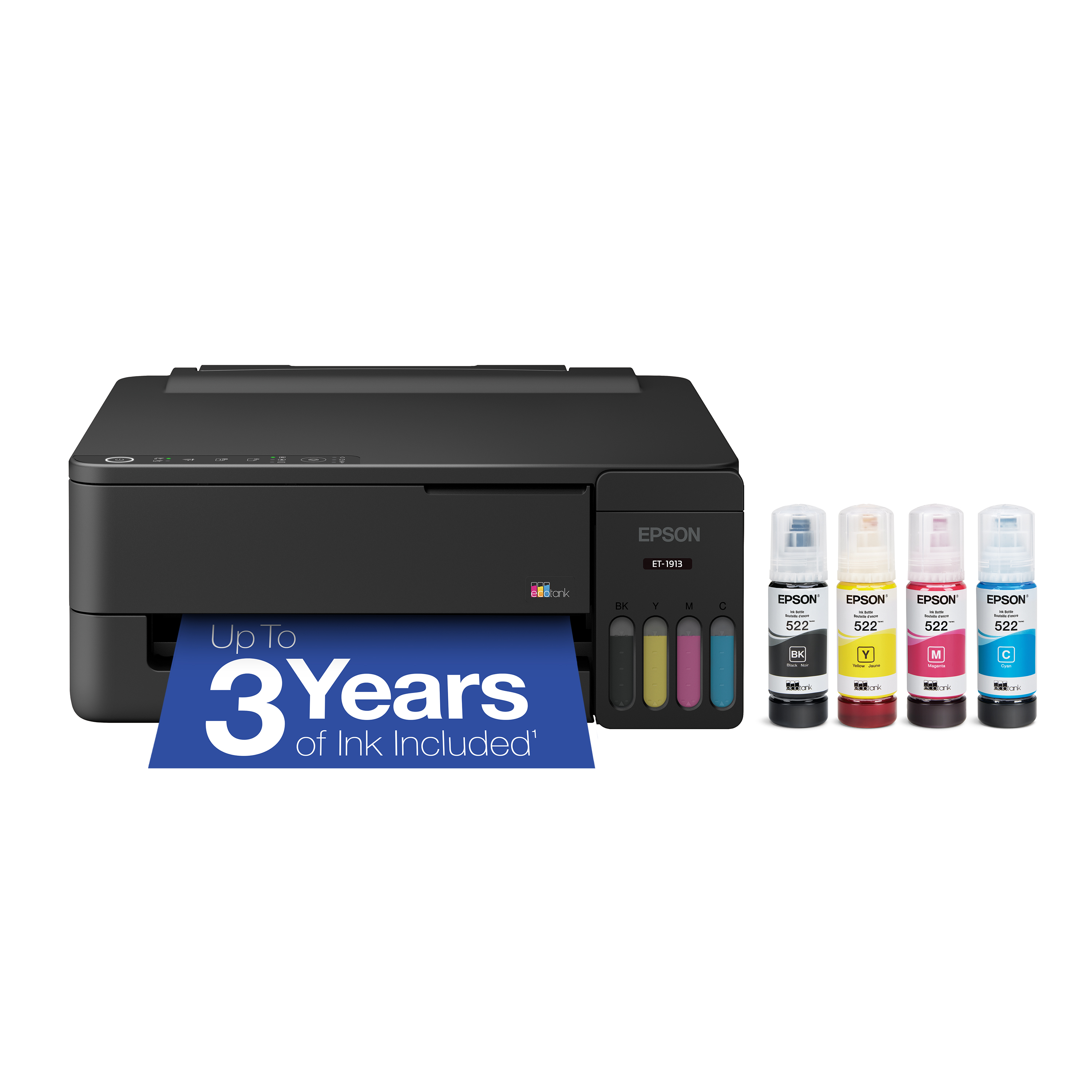 Epson EcoTank ET-1913 Wireless Color Supertank Printer with up to 3 Years of Ink, Refillable Tanks, Perfect for Home, 11 PPM, 100-Sheet Paper Tray – Black