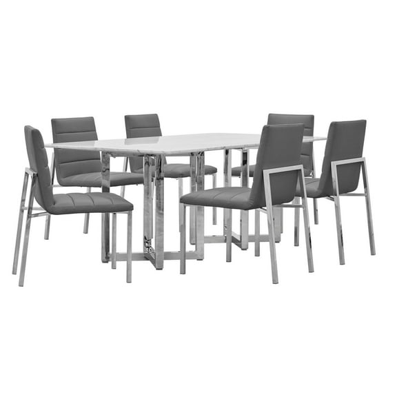 Modus Amalfi 7PC Rectangle Marble Table & 6 Metal Back Chair in Cobalt