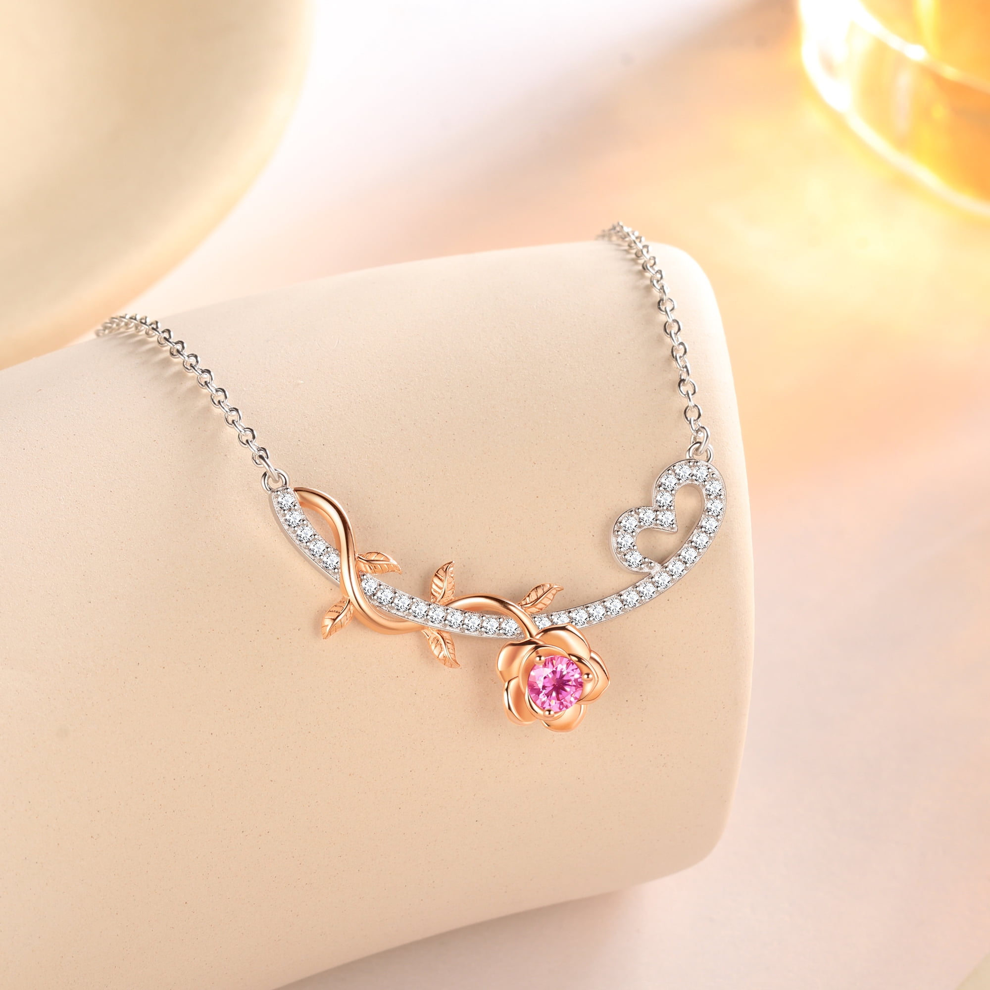 Beautlace GRA Certified 1/3 Carat Pink Moissanite Necklace,D VVS1 18K White Gold over Stering Silver Rose Pendant Necklace Jewelry Birthday Christmas Mother's Day Gifts for Women Mom