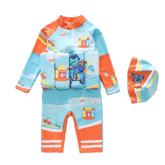 Bovxnpu Boys One Piece Swimsuit Boys' Buoyancy Graphic 1 Piece SwimSuits with Cap Swimwear (Baby & Little Boy)