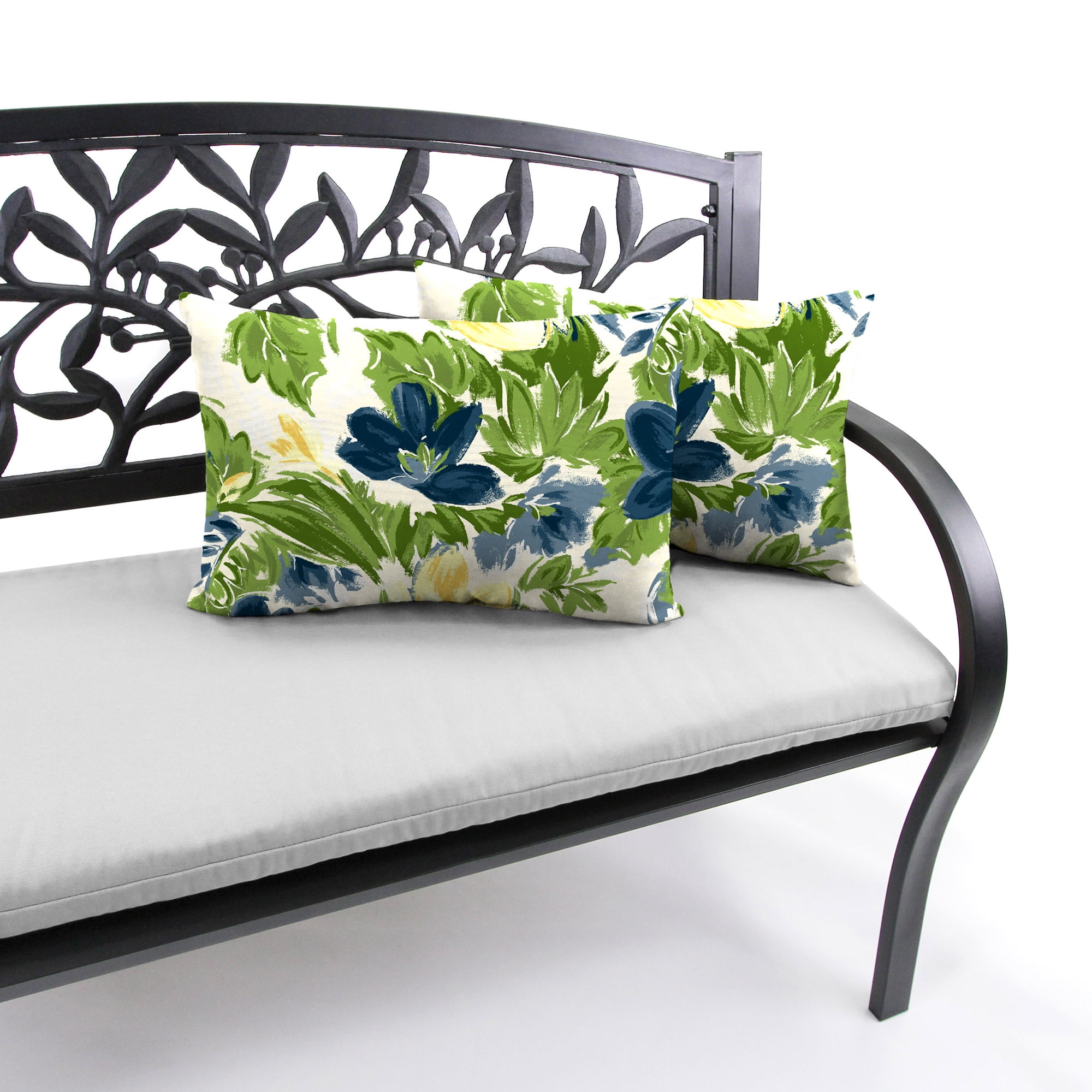 Jordan Manufacturing 12" x 18" Rebecca Asparagus Green Floral Rectangular Outdoor Lumbar Throw Pillow (2 Pack)