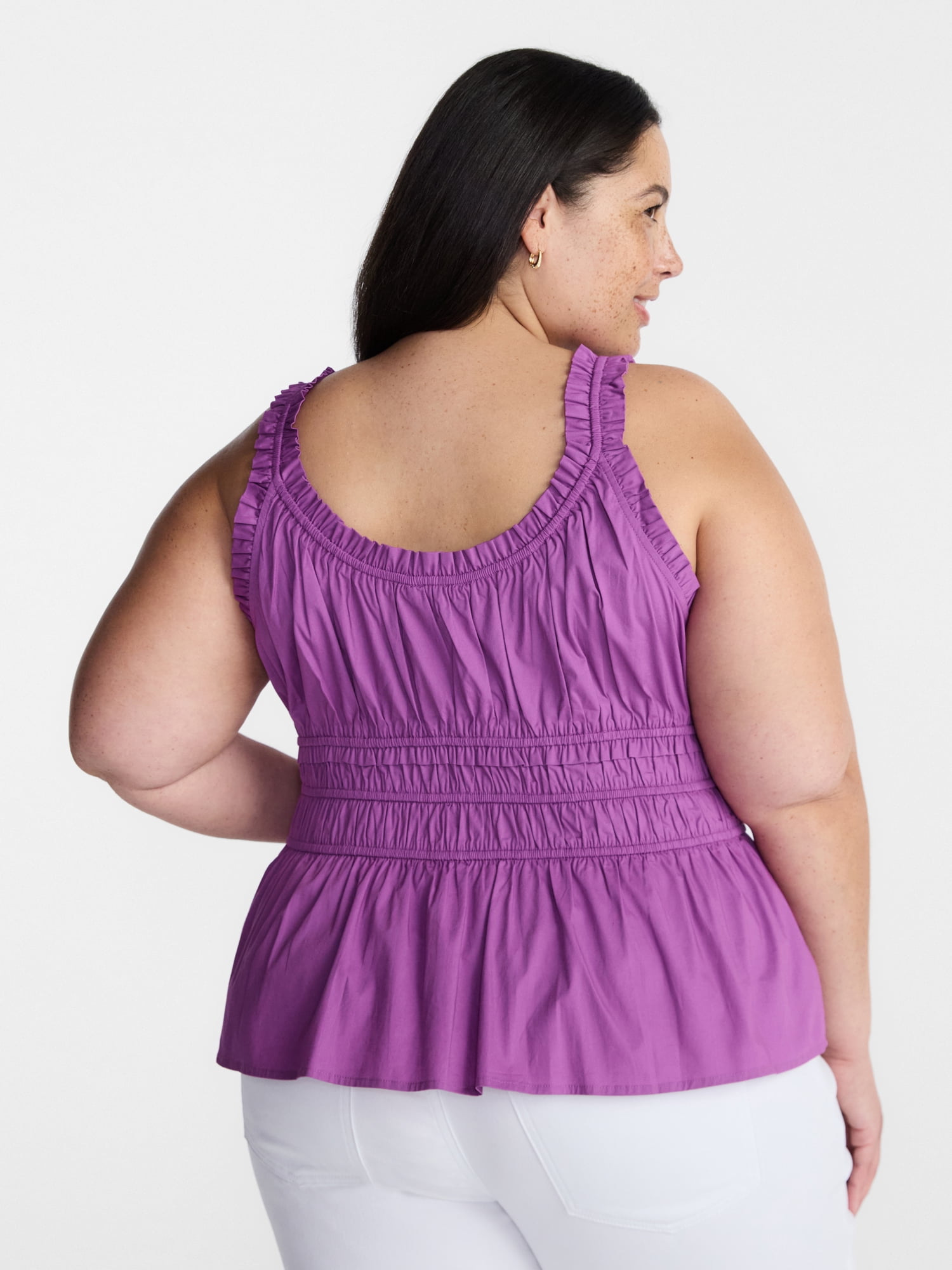 Terra & Sky Women’s Plus Sleeveless Smocked Peplum Tank Top, Sizes 0X-5X