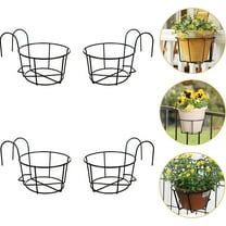 Bexikou 4 Pcs Hanging Railing Planters Basket,Metal Planter Flower Pot Holder,Iron Rack Fence Shelf Plant Holder with Hook for Balcony, Garden, Indoor and Outdoor (Black)