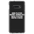 thumbnail image 1 of DistinctInk Clear Shockproof Hybrid Case for Samsung Galaxy S10e (5.8" Screen) - TPU Bumper Acrylic Back Tempered Glass Screen Protector - Great Players Inspire Others, 1 of 2