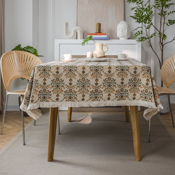 Nvzi Mantel de tela retro para el hogar, rectangular, geométrico, para mesa de té, largo, para mesa de bar, escritorio, estampado (amarillo, 140 x 140 cm)