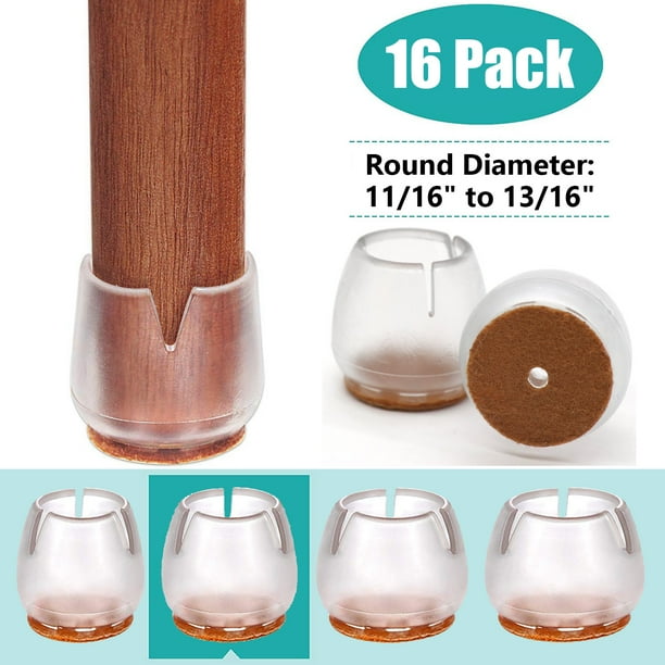 Chair Leg Caps Silicone Protectors For Hardwood Floor Round Furniture Table Leg Covers With Felt Pads 11 16 To 13 16 16 Pack Walmart Com
