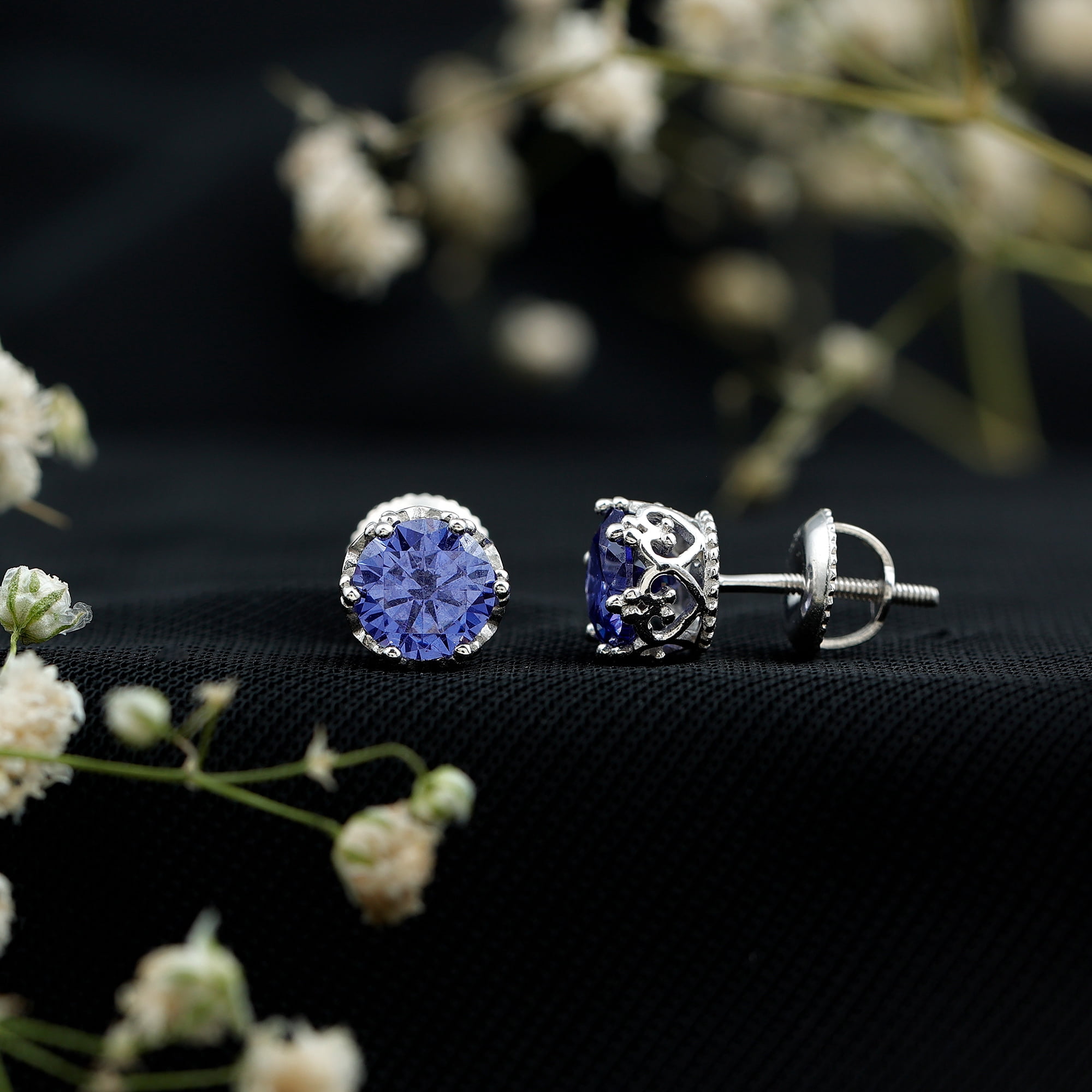 Rosec Jewels Lab Grown Blue Sapphire Studs - Sterling Silver Sapphire Earrings Screw Back - September Birthstone - Ready to Gift