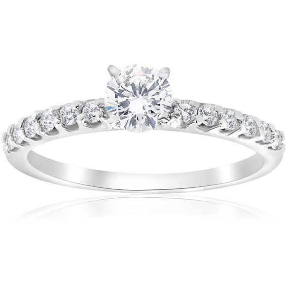 0.80Ct Round Cut Diamond Halo Engagement Ring 14k White Gold