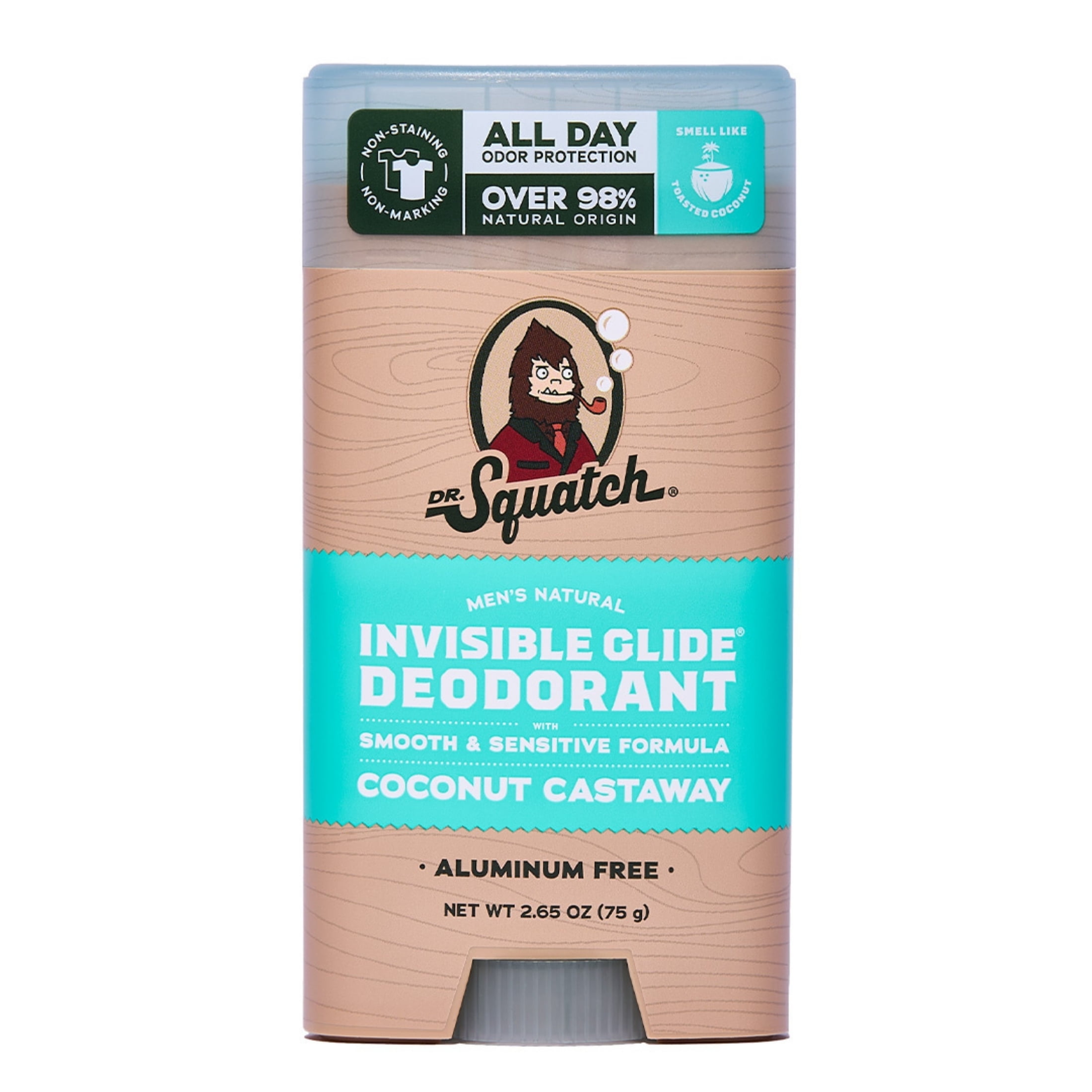 (2 pack) Dr. Squatch Mens Invisible Glide Deodorant Stick, Natural Aluminum Free Deodorant for Men, Coconut Castaway, 2.65 Oz