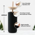 thumbnail image 2 of Borosilicate Glass Tumbler With Lid & Straw 450ml, Black | Water & Coffee Tumbler With Bamboo Straw & Lid | Leak & Sweat Proof | Durable Travel Coffee Mug With Lid, 2 of 5