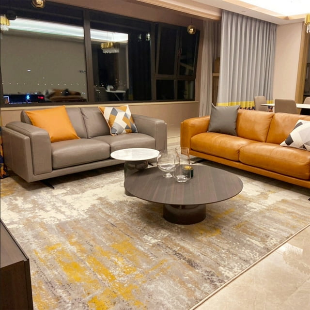 Modern Abstract Area Rug, Non-Shedding Living Room Bedroom Dining Home Office Crystal Velvet Carpet, 4' x 6', White / Yellw / Gray
