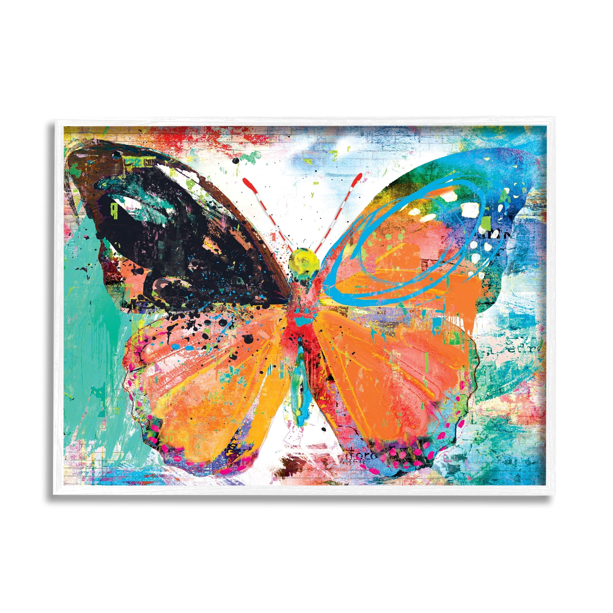 Stupell Industries Bold Butterfly Illustration Speckled Collage Style Paintings White Framed Art Print Wall Art, 20x16, by Porter Hastings