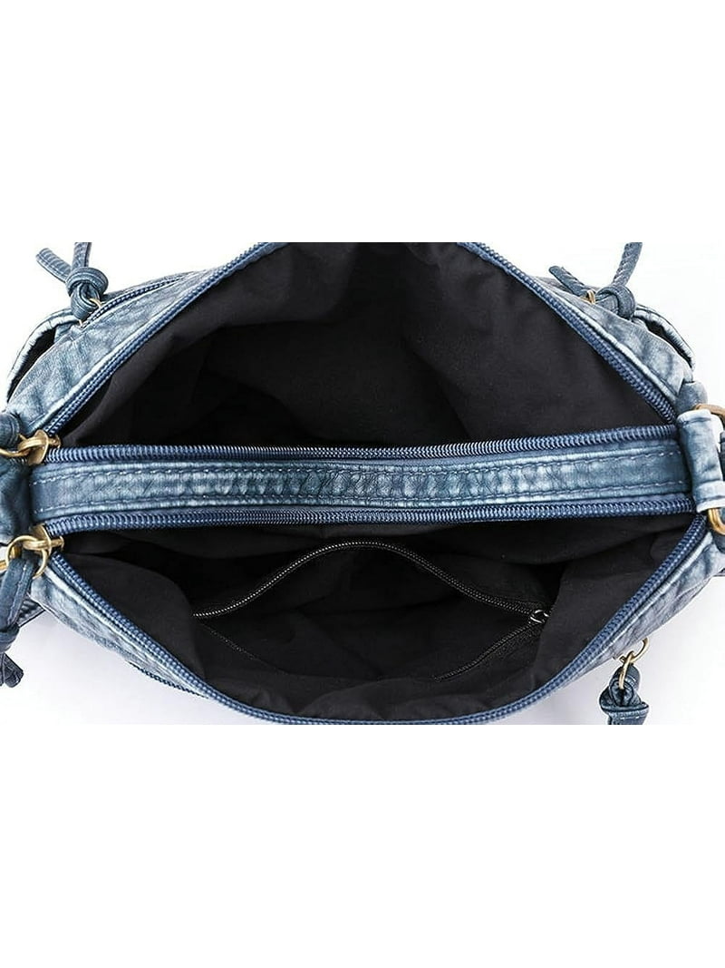 Euphrates Leather Hobo Bag Women Retro Denim Crossbody Purse