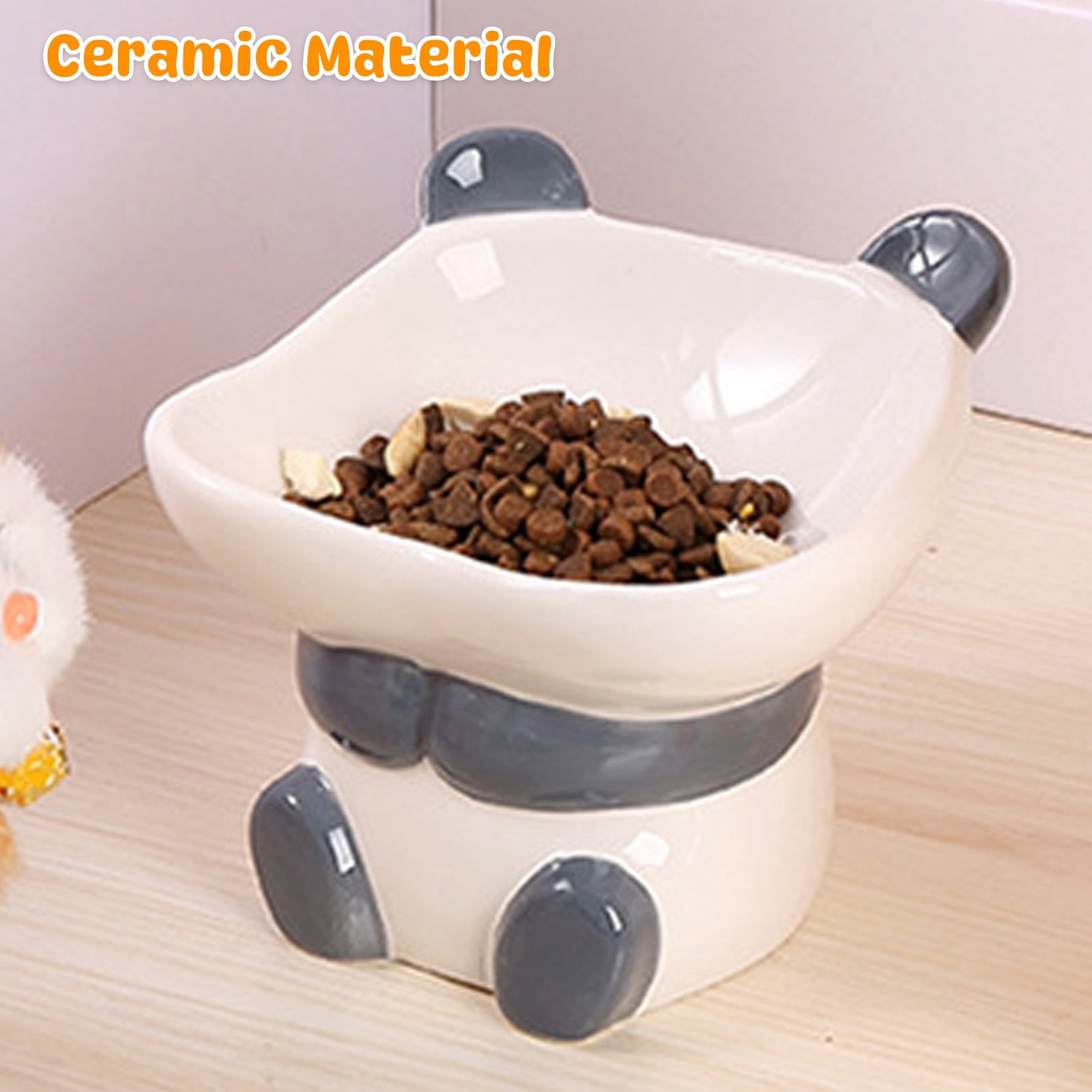 Suodoka Ceramic Cartoon Panda Snack Serving Bowl, Multifunctional Anti-Knockover Pet Food and Water Dish for Dogs and Cats, Cute Animal Theme Green Home Decor, Compact Size 5.71 in / 14.5 cm