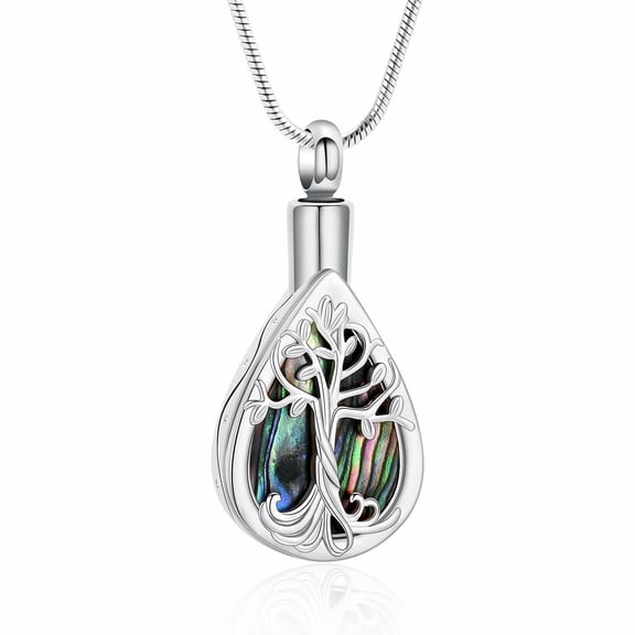 Tree of Life Urn Necklaces for Ashes for Women Men Abalone Shell Teardrop Cremation Jewelry Memorial Human Ashes Pendant