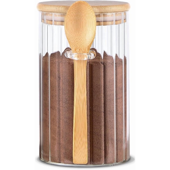 24oz Glass Coffee Canister Jar with Bamboo Lid & Spoon, Airtight Coffee Storage Container for Ground Coffee, Coffee Beans, Tea, Sugar, Nuts & Dry Food