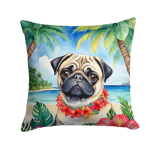 Pug Luau Throw Pillow 14 in x 14 in