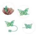 thumbnail image 3 of Unique Bargains 4 Pcs Sparkling Butterfly Straw Cover Cap for Office Green Silicone, 3 of 5