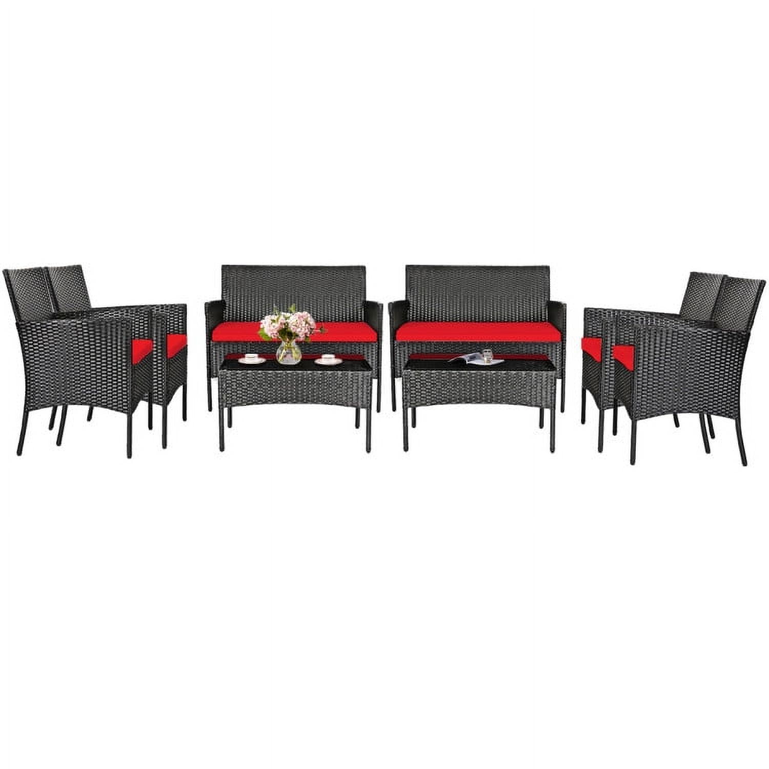 Aimee Lii 4 Pcs Patio Wicker Furniture Set, Cushioned Sofa Furniture, Small Patio Set, Red Aimee Lii 4 Pcs Patio Wicker Furniture Set, Cushioned Sofa Furniture, Small Patio Set, Red