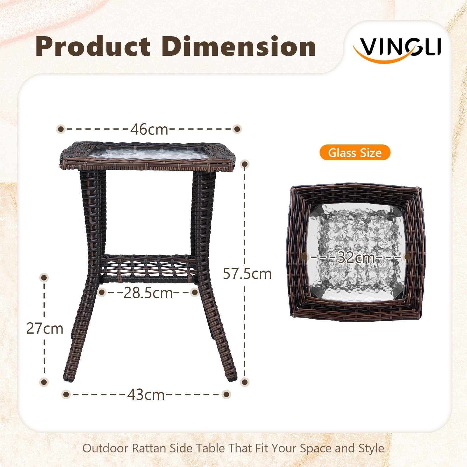 JOYMOR Outdoor Side Table with Storage Wicker, Patio Side Table with Tempered Glass Top End Table for Balcony Porch Deck