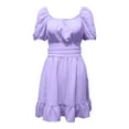 thumbnail image 7 of Women's Square Neck Tie Back Casual Dress Puff Sleeve A Line Mini Summer Flowy Comfortable Stylish Feminine Outfit, 7 of 7
