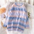 thumbnail image 2 of IROINNID Womens Sweater Round Neckline Pullover Sweater Stripes Leisure Mid-Length Long Sleeve Sweater Top, 2 of 6