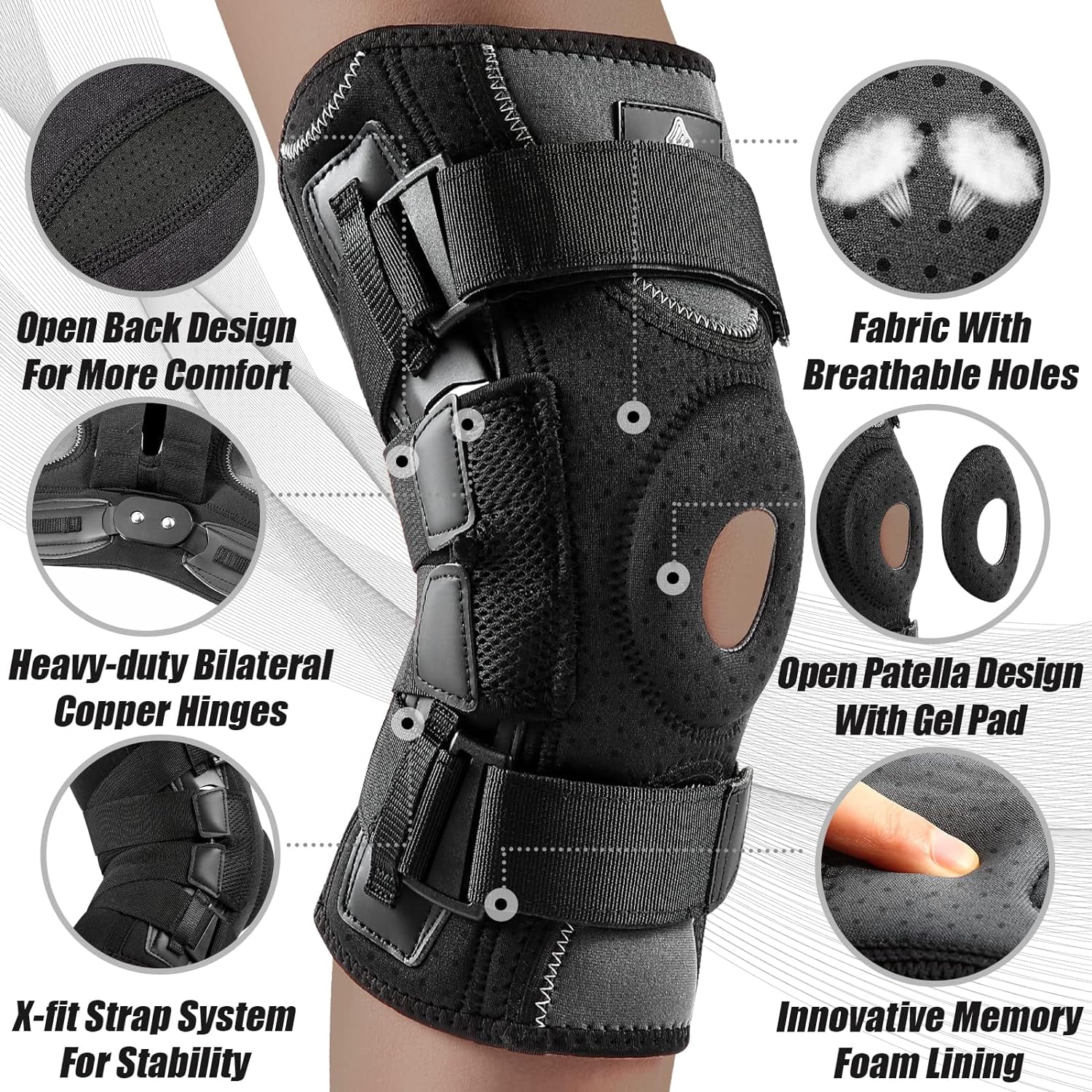 Hinged Knee Brace Support for Knee Pain with Side Stabilizers&Gel Pad Arthritis Meniscus Tear Knee Pain Relief