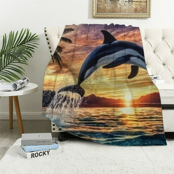 BCIIG Soft Throw Blanket Black and White Orca Killer Whale in The Ocean Orcas Palm Tree Sunset Beach Design Lightweight Blanket for Beds, Sofas & Couches - All Seasons Home Décor 40x50in