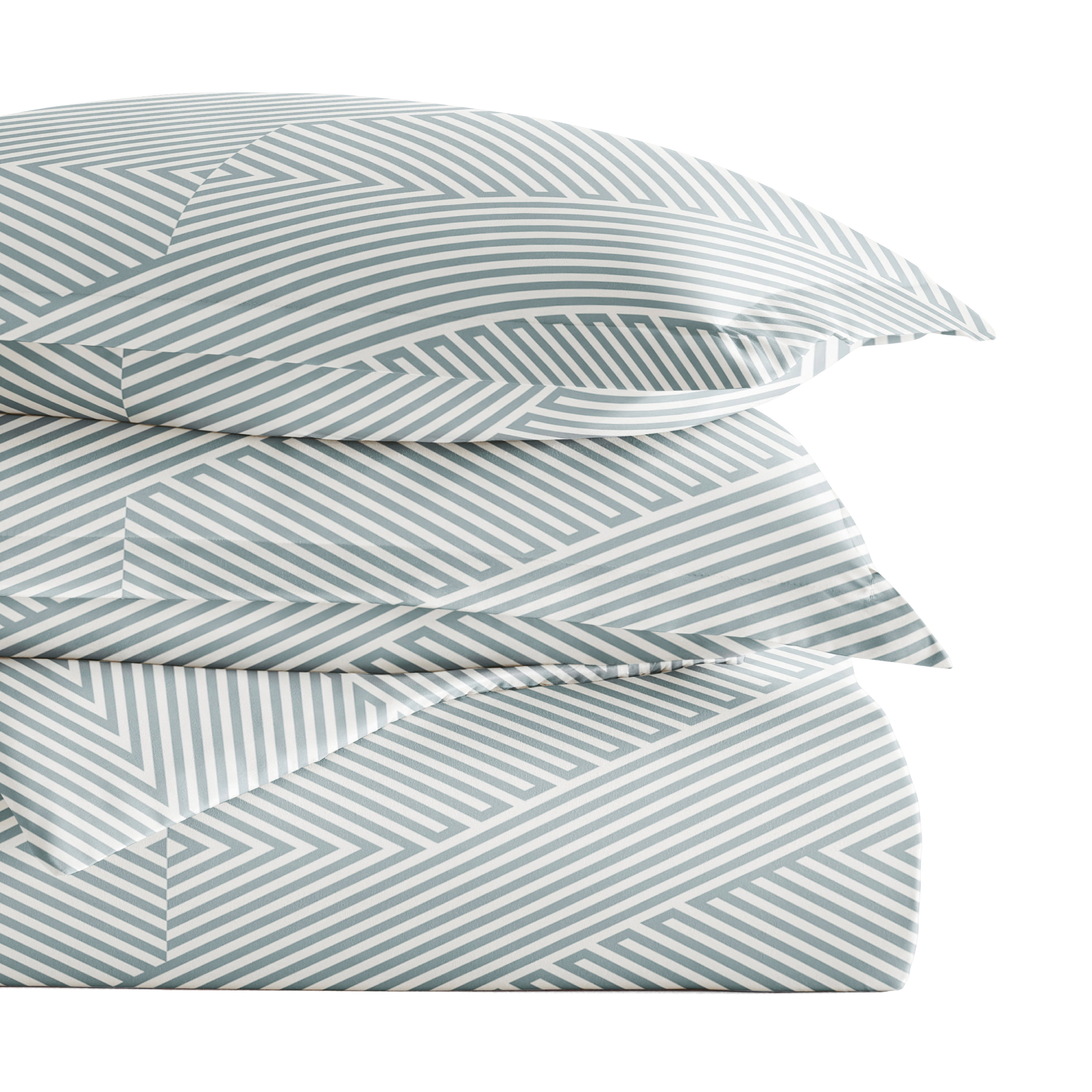 Noble Linens Light Blue Modern Diagonal 3-Piece 3-Piece Duvet Cover Set, Full/Queen