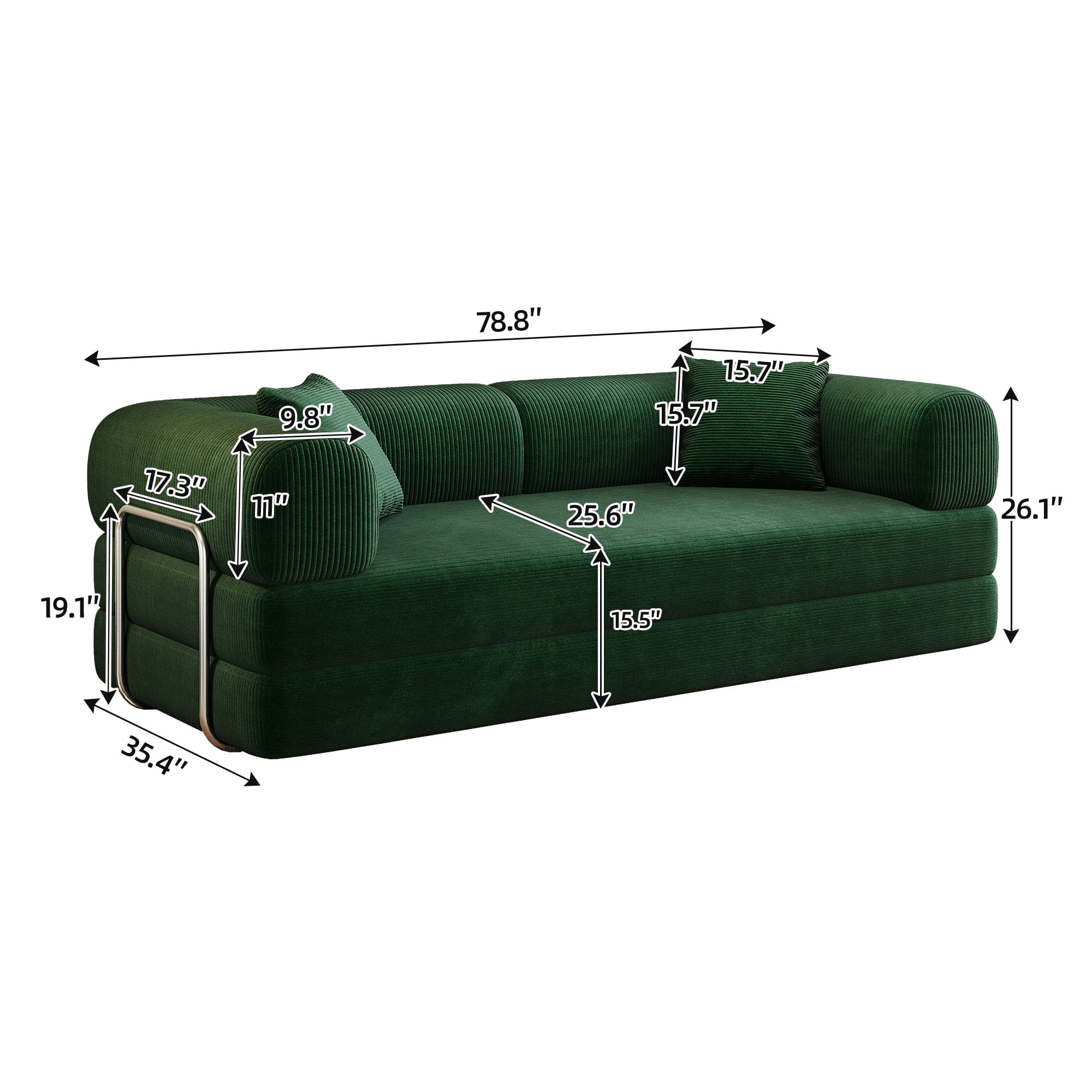 78.8" Compression Sofa Bed, Convertible Floor Futon Couch with Pillow & Armrests, Modular Corduroy Sofa, Green