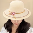 thumbnail image 2 of harmtty Women Summer Straw Hat Brim Sun Hat Summer Lady Hat Brim Breathable Fake Flower Decor Lightweight Sun Anti uv Vacation Beach Sun Hat Travel Beige, 2 of 8